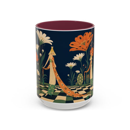 🌼🧡 The Midnight Floral Masquerade Colorful Mug – Art Deco Fashion Fantasy