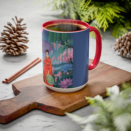 The Lady Of The Cherry Blossoms Colorful Mugs – Art Deco Spring Elegance