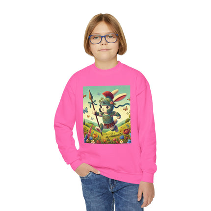 Rabbit Gladiator Youth Crewneck Sweatshirt – Courage, Adventure & Playful Charm