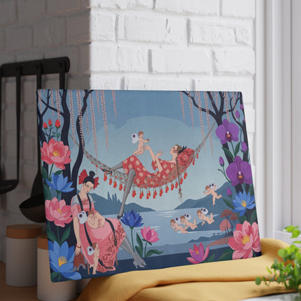 🌸🪽 The Garden Of Little Cupids Glass Cutting Board – Art Deco Floral Fantasy