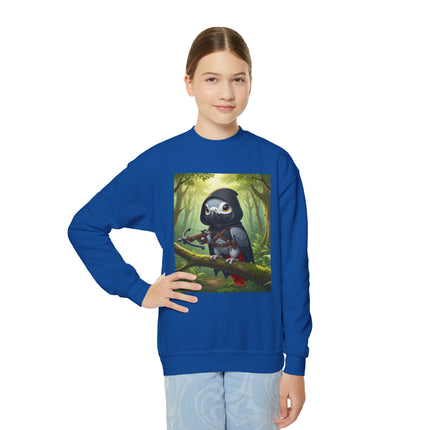 The African Grey Sentinel Youth Crewneck Sweatshirt – Wisdom, Courage & Woodland Adventure