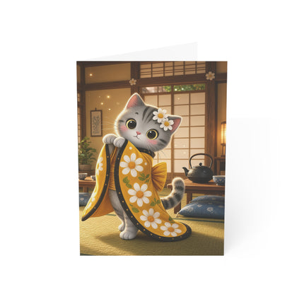 🐱🌼 The Daisy Kimono Kitten Greeting Card – Whimsical Garden Charm