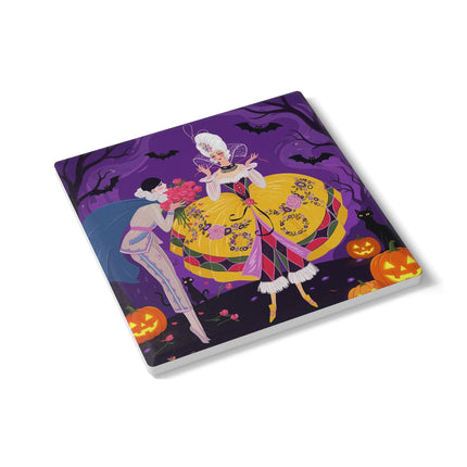 🎭🌹 The Harlequin Rose Masquerade Ceramic Coaster – Theatrical Halloween Romance