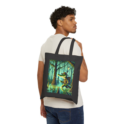 The Swamp Stalker Cotton Canvas Tote Bag – Stealthy Predator & Misty Mystery