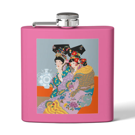Two Geishas in Peacock Kimonos Flask – Timeless Elegance & Sisterly Grace
