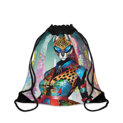 Cyber Cat Glamour Drawstring Bag