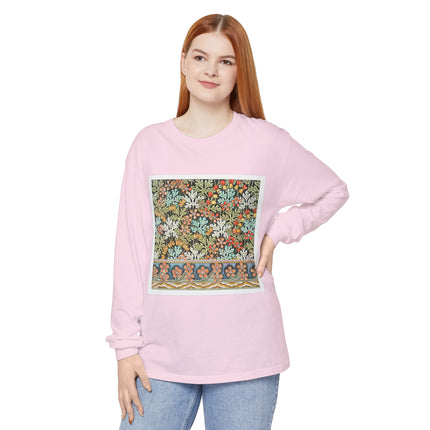 Art Nouveau Geranium Flower Garment-dyed Long Sleeve T-Shirt