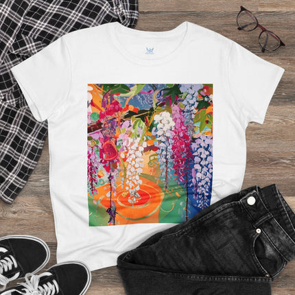Women's Golden Wisteria Print Midweight Cotton Tee