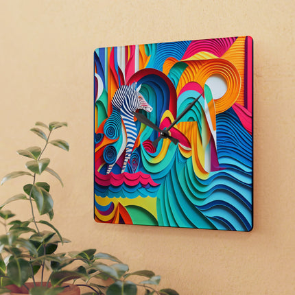 Surfing Zebra Acrylic Wall Clock, Round and Square