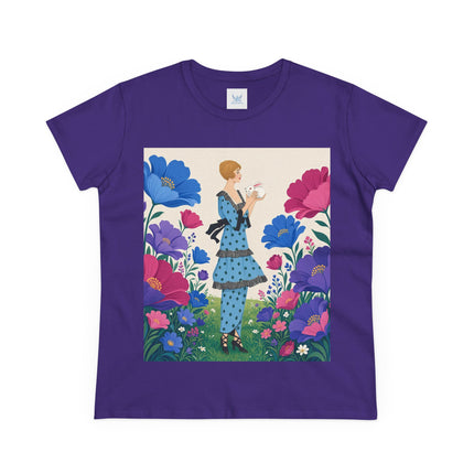 🐇🌺 The Little Rabbit Garden Cotton Tee – Art Deco Floral Whimsy