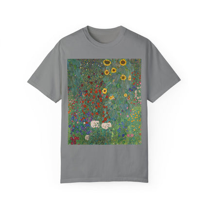 Farm Garden with Sunflowers by Gustav Klimt Unisex Garment-Dyed T-shirt