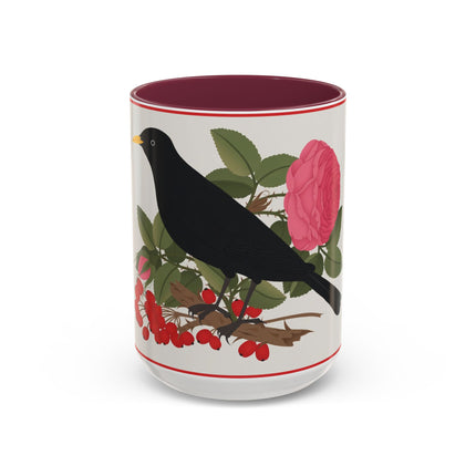 Blackbird & Rose Colorful Mugs – Timeless Elegance & Nature's Harmony