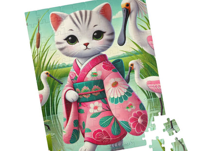 Geisha Kitten Strolls Among the Spoonbills Puzzle (110, 252, 520-piece)