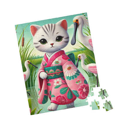 Geisha Kitten Strolls Among the Spoonbills Puzzle (110, 252, 520-piece)
