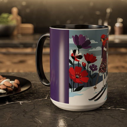 🎿❄️ The Winter Flower Skier Colorful Mug – Art Deco Alpine Fantasy