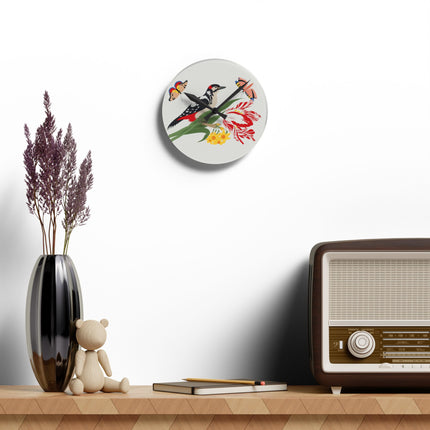 Woodpecker & Tulip Acrylic Wall Clock