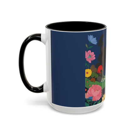The Lady And The Crimson Moonbird Colorful Mugs – Art Deco Whimsical Garden Elegance