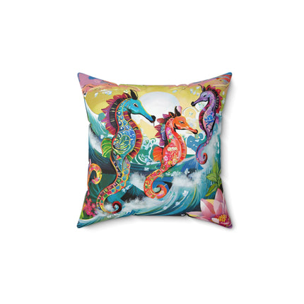 Seahorse Symphony Spun Polyester Square Pillow