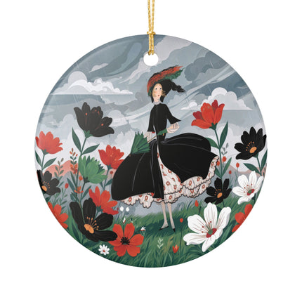 🌧️🌺 The Stormy Flower Walk Ceramic Ornament – Art Deco Floral Fashion