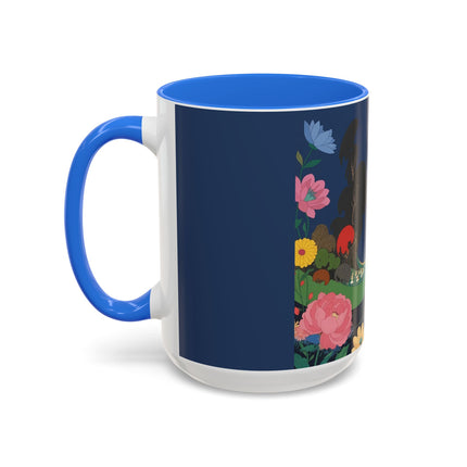 The Lady And The Crimson Moonbird Colorful Mugs – Art Deco Whimsical Garden Elegance