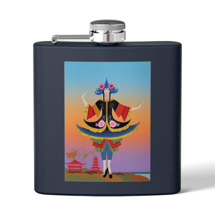 Kabuki Dancer at Twilight Flask – Elegant Performance & Vibrant Fantasy