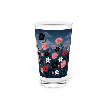 🌹🎭 The Rose Masquerade Promenade Pint Glass – Art Deco Floral Elegance