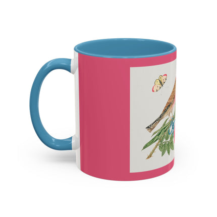 Pair of brown birds on bouquet with tulip, rose, and snapdragons, with butterflies by AnonymousAccent Coffee Mug, 11oz