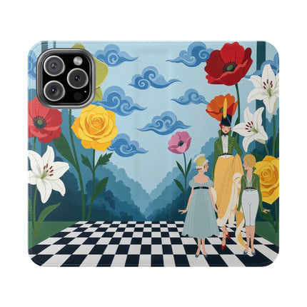🌺♟️ The Ladies Of The Checkerboard Garden Flip Case – Art Deco Floral Fantasy