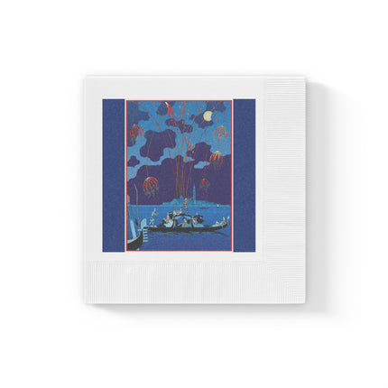 Fireworks in Venice by George Barbier White Coined Napkins