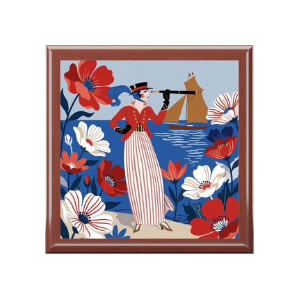 🌊🔭 The Lady Of The Seaside Lookout Jewelry Box – Art Deco Nautical Adventure