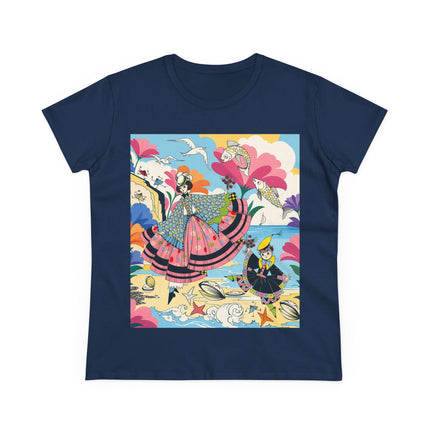 🐚🐟 The Seaside Fantasy Cotton Tee – Art Deco Ocean Whimsy