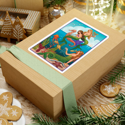 Three Mermaids with Strings of Pearls by Carlo Chiostri Kiss-Cut Stickers (4 Sizes)