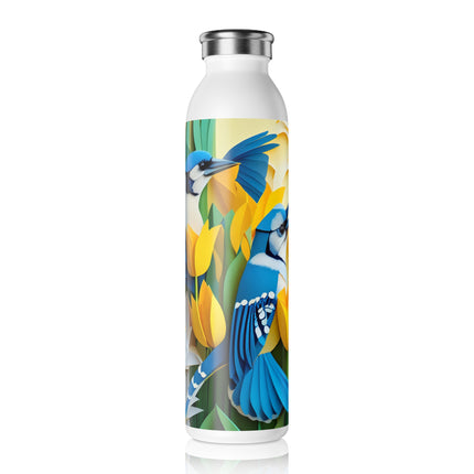 Blue Jays in a Spring Garden Slim Water Bottle