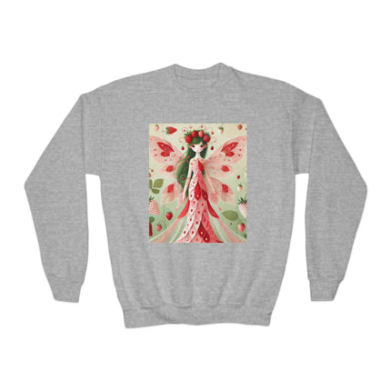 Strawberry Fairy Delight Youth Crewneck Sweatshirt – Sweet Magic, Nature & Whimsical Joy