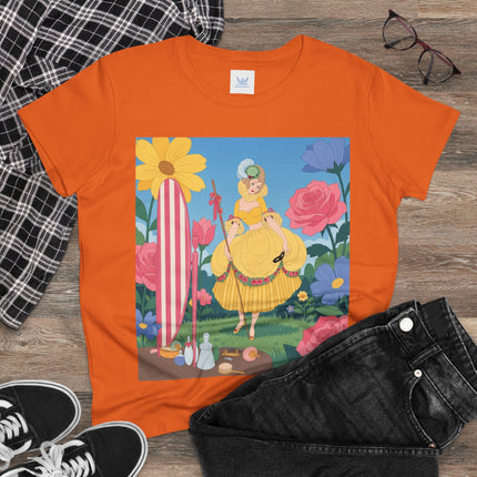 🌸🪞 The Lady Of The Flower Garden Mirror Cotton Tee – Art Deco Floral Fantasy