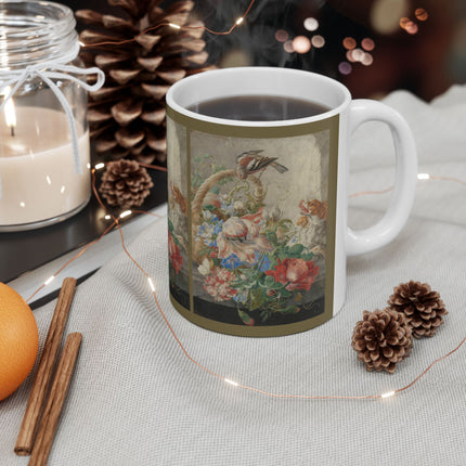 A Basket with Flowers by Herman Henstenburgh Ceramic Mug 11oz