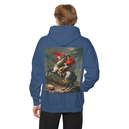 Napoleon Crossing the Alps by Jacques-Louis David Unisex Garment-Dyed Hoodie