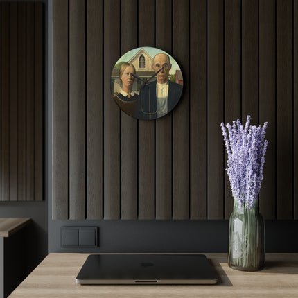 American Gothic by Grant Wood Acrylic Wall Clock, Round and Square