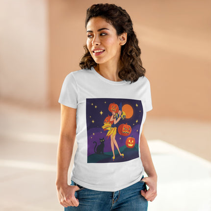 🎃🕯️ Moonlit Pumpkin Masquerade Cotton Tee – Whimsical Halloween Charm