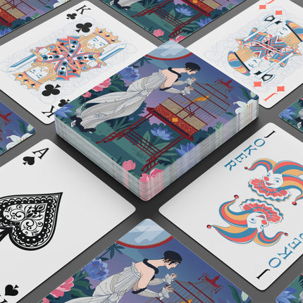 🐦🌸 Whispers To The Golden Songbird Playing Cards – Art Deco Garden Elegance