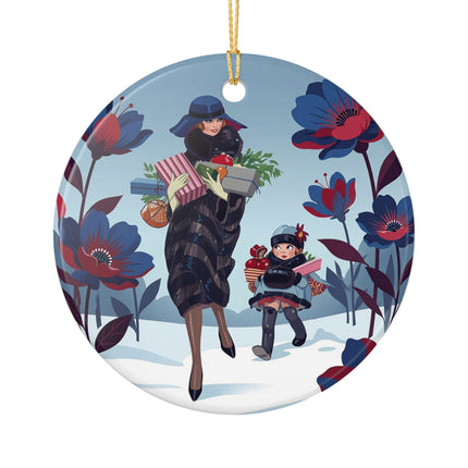 🎁🌺 The Christmas Gift Garden Stroll Ceramic Ornament – Art Deco Holiday Fantasy