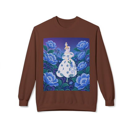 💙🌸 The Enchanted Blue Blossom Garden Midweight Crewneck Sweatshirt – Art Deco Floral Elegance