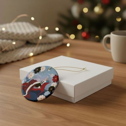 🌹✨ The Scarlet Chaise Ceramic Ornament – Art Deco Floral Glamour