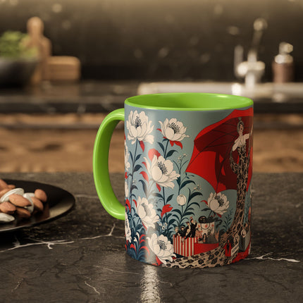 ❤️🌺 The Scarlet Parasol Spectacle Colorful Mug – Art Deco Fashion Elegance
