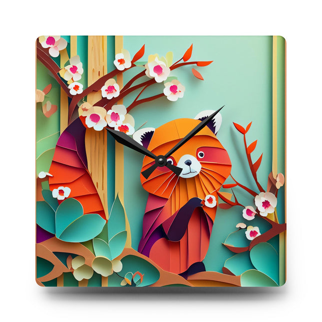 A Playful Red Panda Acrylic Wall Clock, Round and Square