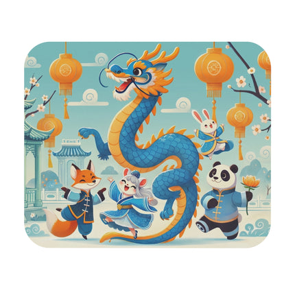 The Blue & Gold Dragon Festival Parade Mouse Pad – Joyful Celebration & Cultural Magic