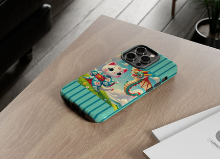 Geisha Kitten and the Dragon Kite Phone Cases