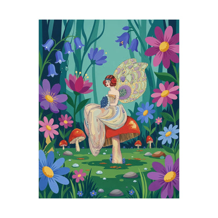 🧚🍄 The Lady Of The Mushroom Forest Matte Vertical Poster – Art Deco Fairy Whimsy