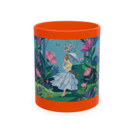 🌸☂️ The Lady Of The Enchanted Garden Stroll Ceramic Mug – Art Deco Floral Whimsy