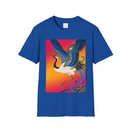 🪽🌅 The Celestial Crane Softstyle T-Shirt – Art Deco Wings Of Elegance
